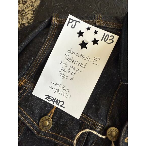 Vintage 90s Deadstock Timberland Kids Jean Jacket Size 4 Dark Rugged Denim - Picture 3 of 7